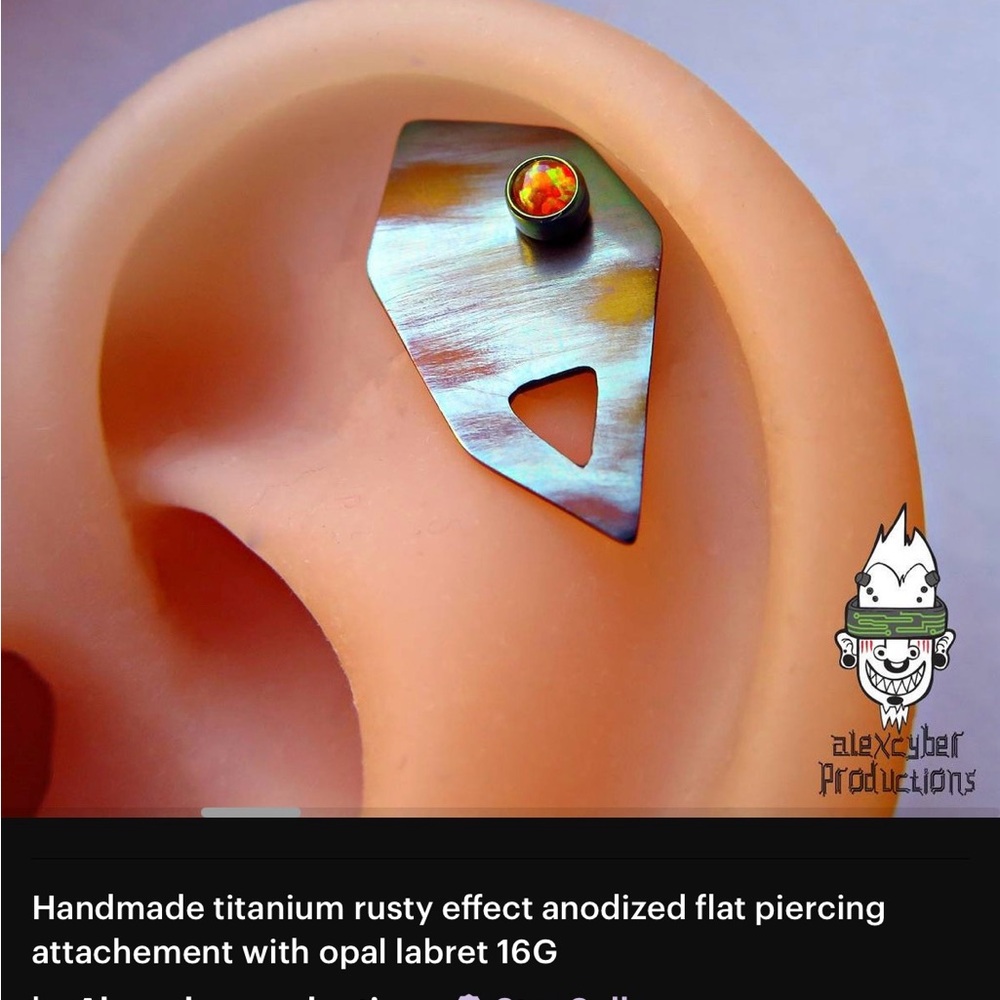 Titanium Anodized Flat Body Jewelry Piercing Jacket Attachment with Opal